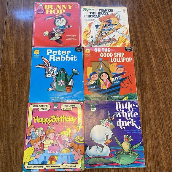 Vintage Children's 7" Records Lot Of 6 Peter Pan Birthday Rabbit Lollipop Firema - Picture 1 of 10